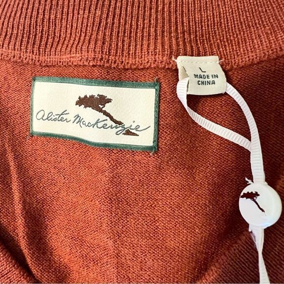 Alister Mackenzie NWT Merino Wool Men's Rust Sweater Long Sleeve V Neck - Picture 3 of 5